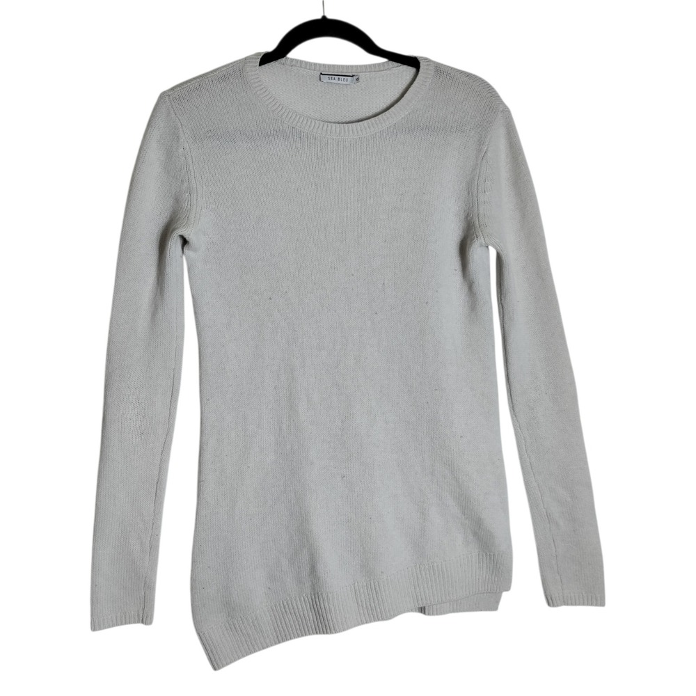 Sea Bleu 100% Cashmere Asymmetrical Hem Crew Neck Sweater Gray XS‎